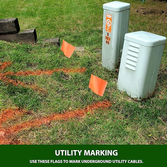 Fluorescent Orange Marking Flags 1000 Pack - 4x5x15 Inch Bulk Yard Flags - Markers For Lawn, Irrigation, Landscaping, Survey & Sprinkler Head Marking-VerdiqueGarden