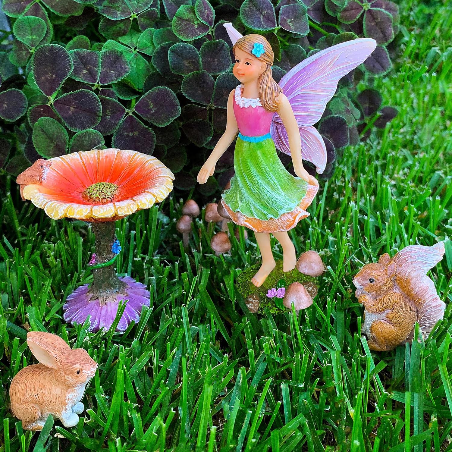Mood Lab Fairy Garden Kit - Miniature Figurines & Accessories - Flower Set of 4 pcs - for Outdoor or House Decor-VerdiqueGarden