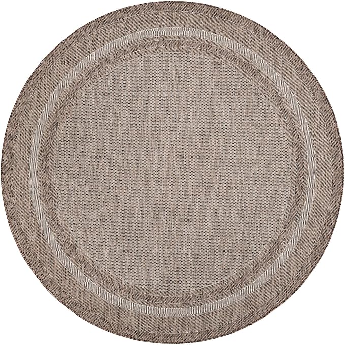 Unique Loom Outdoor Border Collection Area Rug - Soft Border (7' 10" Round Brown/Ivory)-VerdiqueGarden