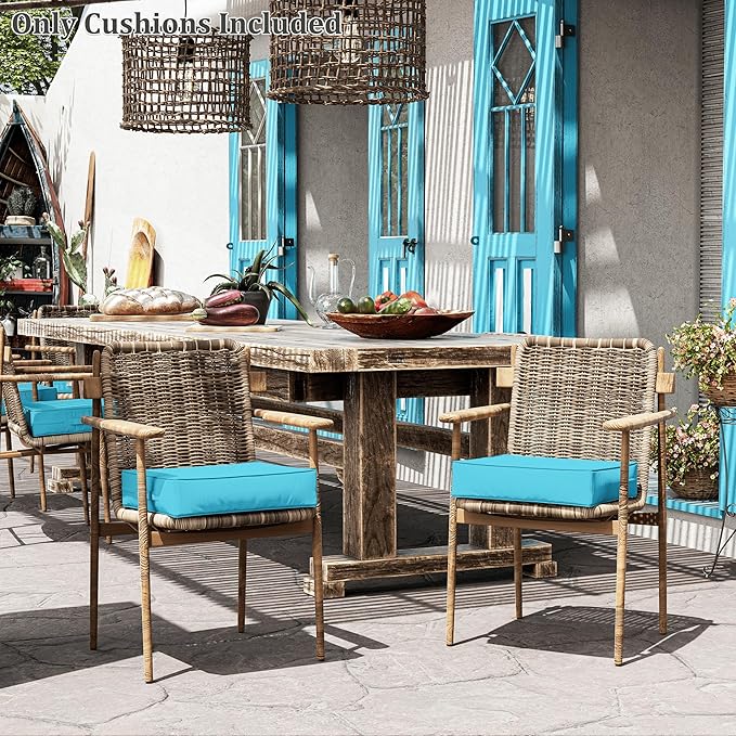 Patio Chair Cushions 18.5 X 16 X 4 Inch Waterproof Outdoor Seat Cushions for Patio Furniture, Outdoor Sofa Couch Pads with Ties & Handle, Set of 2, Lake Blue-VerdiqueGarden