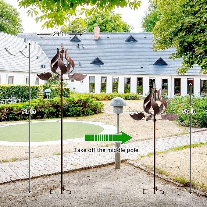 Tulip Wind Spinners Yard Garden - Large Copper Wind Sculptures & Spinners Outdoor Metal, Kinetic Yard Art Windmill Decor for Patio, Lawn (W24 x H73)-VerdiqueGarden