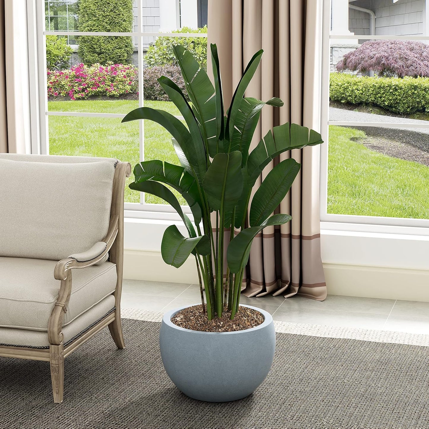 Kante 11.8" Dia Round Concrete Planter, Outdoor/Indoor Large Bowl Plant Pots with Drainage Hole and Rubber Plug for Garden Patio Balcony Home, Gray-VerdiqueGarden