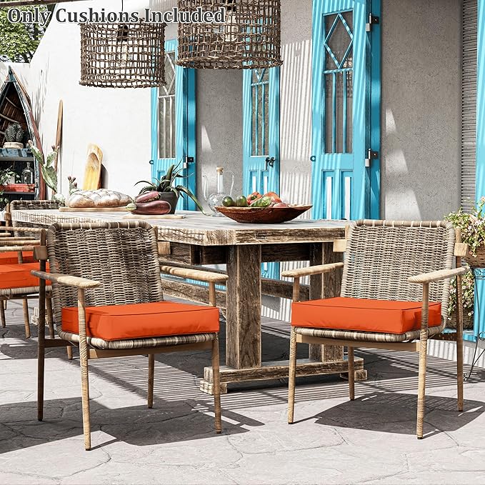 Patio Chair Cushions 22 X 22 X 4 Inch Waterproof Outdoor Seat Cushions for Patio Furniture, Outdoor Sofa Couch Pads with Ties & Handle, Set of 2, Orange-VerdiqueGarden