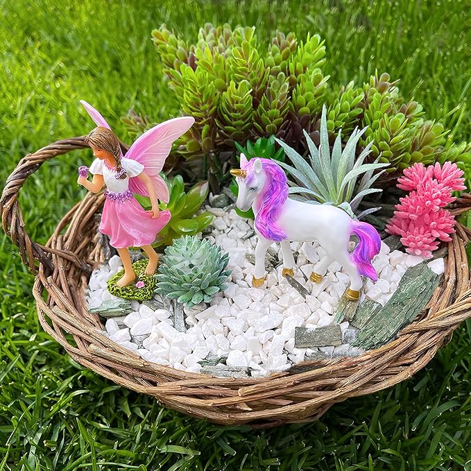 Mood Lab Fairy Garden - Fairy with Unicorn Set of 2 pcs - Miniature Figurines Statue Kit - Outdoor or House Decor-VerdiqueGarden