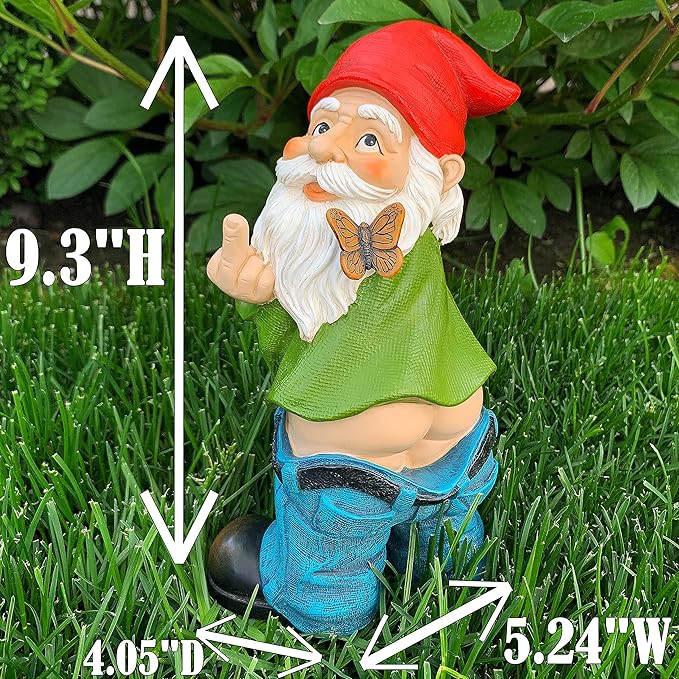 Mood Lab Garden Gnome - Pants Down Gnome - 9.3 Inch Tall Statue Lawn Garden Figurine - for Outdoor or House Decor-VerdiqueGarden