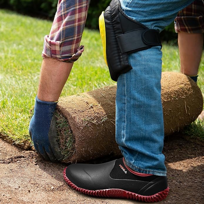 HISEA Unisex Waterproof Garden Shoes, Men's Rubber Rain Boots Women's Ankle Rain Shoes Neoprene Camp Booties Outdoor Slip-On Footwear for Gardening, Farming, Camping, Car Wash, Lawn Care and Yard Work-VerdiqueGarden