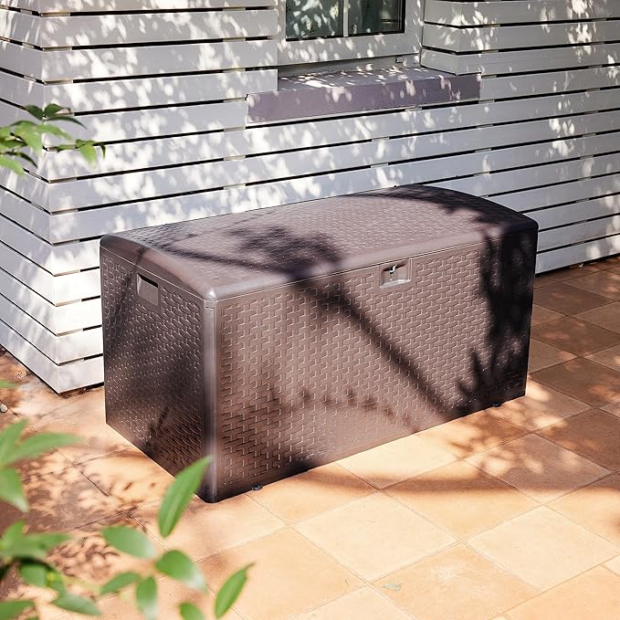 Amazon Basics Outdoor Organization & Storage Deck Box with Lid, 99 Gallon, Brown-VerdiqueGarden