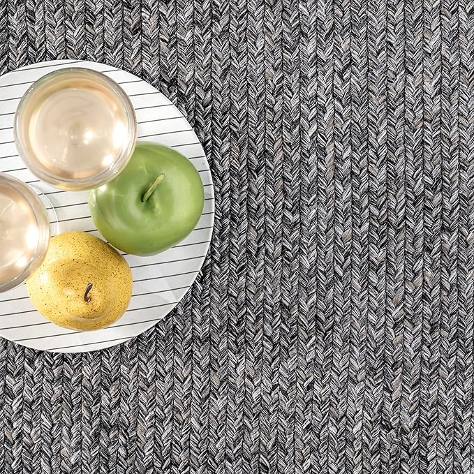 nuLOOM 2' x 16' Solid Hand Braided Indoor/Outdoor Area Rug, Pet-Friendly, High Traffic, Weather Resistant, for Patio, Balcony, Bedroom, Living, Dining Room, Wynn Charcoal-VerdiqueGarden