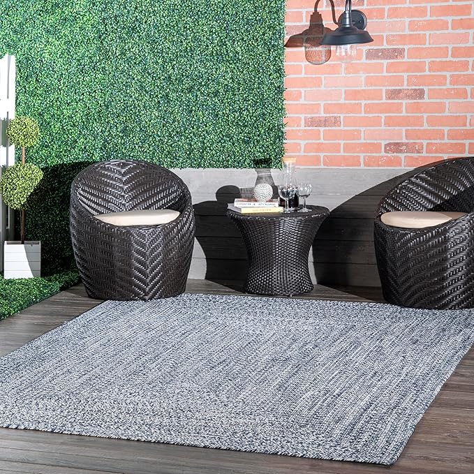 nuLOOM 2' x 8' Solid Hand Braided Indoor/Outdoor Area Rug, Pet-Friendly, High Traffic, Weather Resistant, for Patio, Balcony, Bedroom, Living, Dining Room, Wynn Navy-VerdiqueGarden