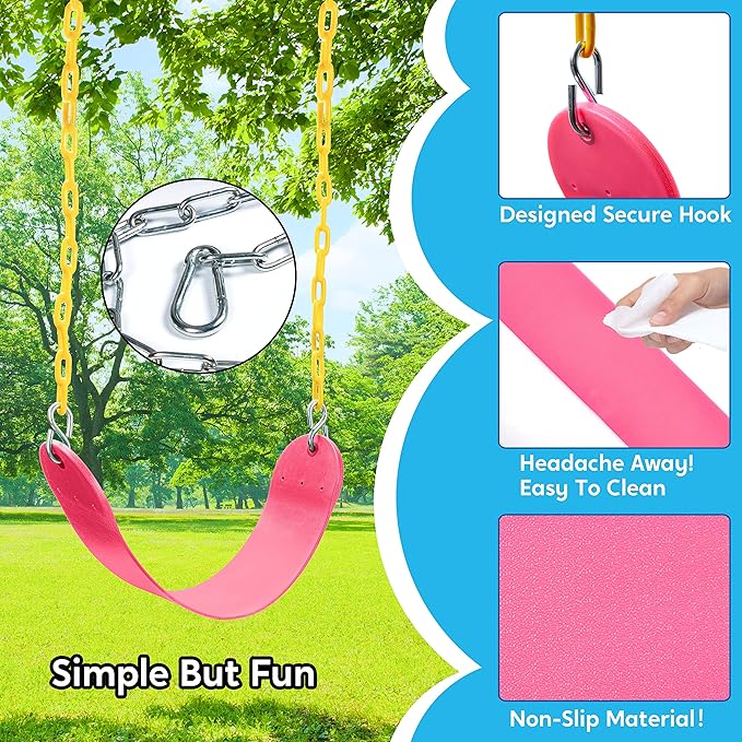 TURFEE 2 Packs Heavy Duty Swing Seat, Swing Set Accessories Replacement with 4 Snap Hooks for Kids Outdoor Play Playground, Trees, Swingsets, Playground(Pink)-VerdiqueGarden