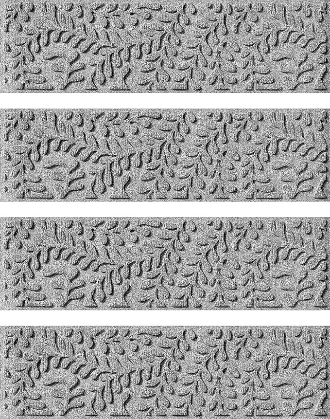 Bungalow Flooring Waterhog Stair Treads (Set of 4) – 8 1/2 x 30 Inches, Durable,Water-Trapping, Indoor/Outdoor Floor Covering, Boxwood Collection – Made in USA, Medium Grey