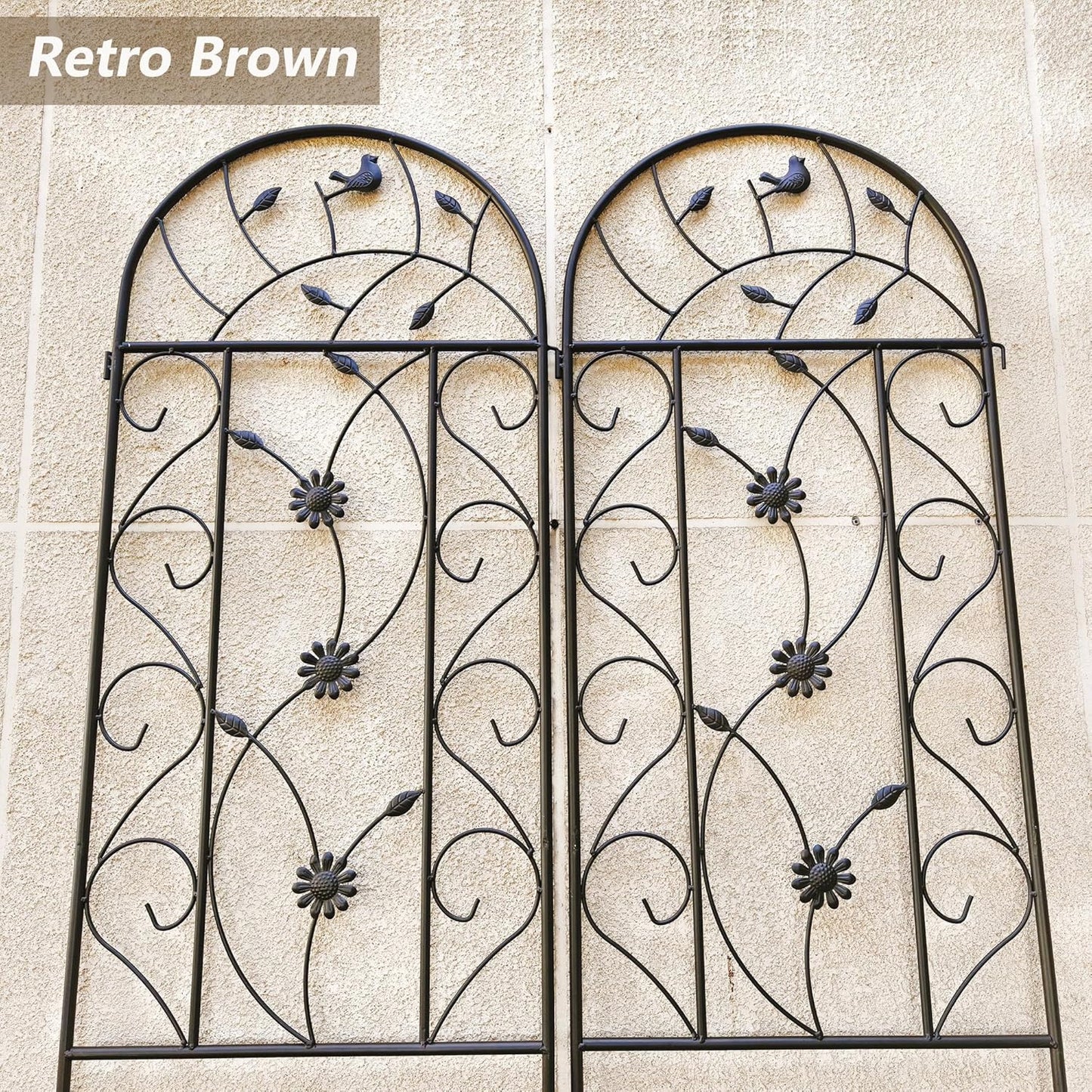 4 Pack Metal Garden Trellis 86.7" Tall Outdoor Climbing Plant Support for Roses, Flowers, Rustproof Durable Brown Galvanized Tube, Lawn Garden Fence Decor Screen (4, Retro-86.7" H)-VerdiqueGarden