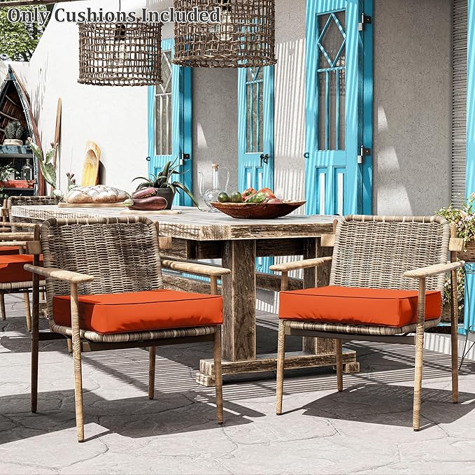 Patio Chair Cushions 24 X 24 X 5 Inch Waterproof Outdoor Seat Cushions for Patio Furniture, Outdoor Sofa Couch Pads with Ties & Handle, Set of 2, Orange-VerdiqueGarden
