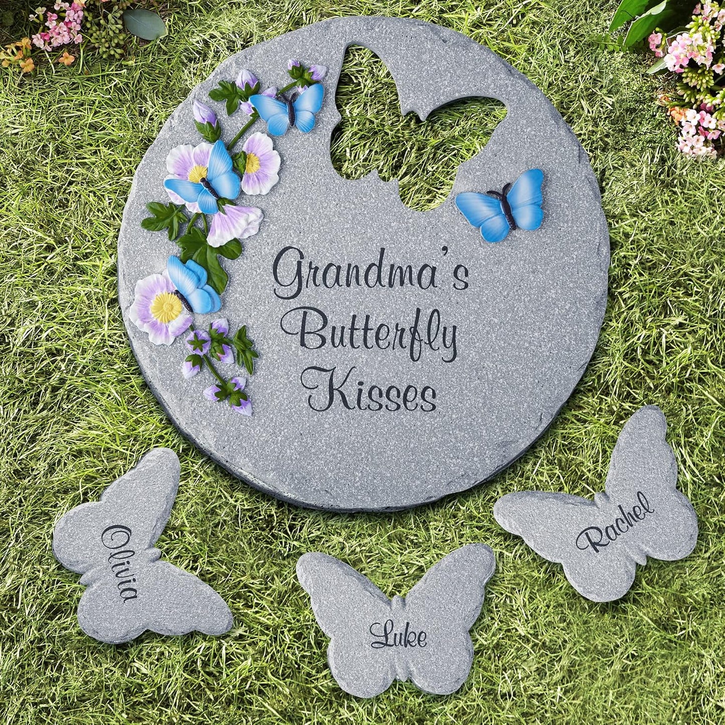 Let's Make Memories Personalized Garden Décor - Custom Garden Stone - Indoor/Outdoor - for Mom or Grandma - for Her - Engraved - Butterfly Cutout - Durable Resin - Large Round Stone-VerdiqueGarden