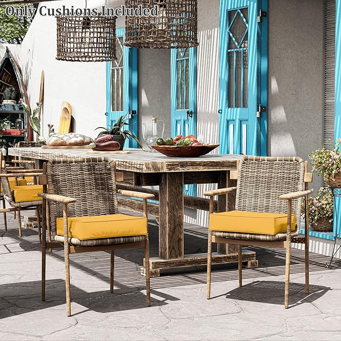 Patio Chair Cushions 18.5 X 16 X 4 Inch Waterproof Outdoor Seat Cushions for Patio Furniture, Outdoor Sofa Couch Pads with Ties & Handle, Set of 2, Yellow-VerdiqueGarden