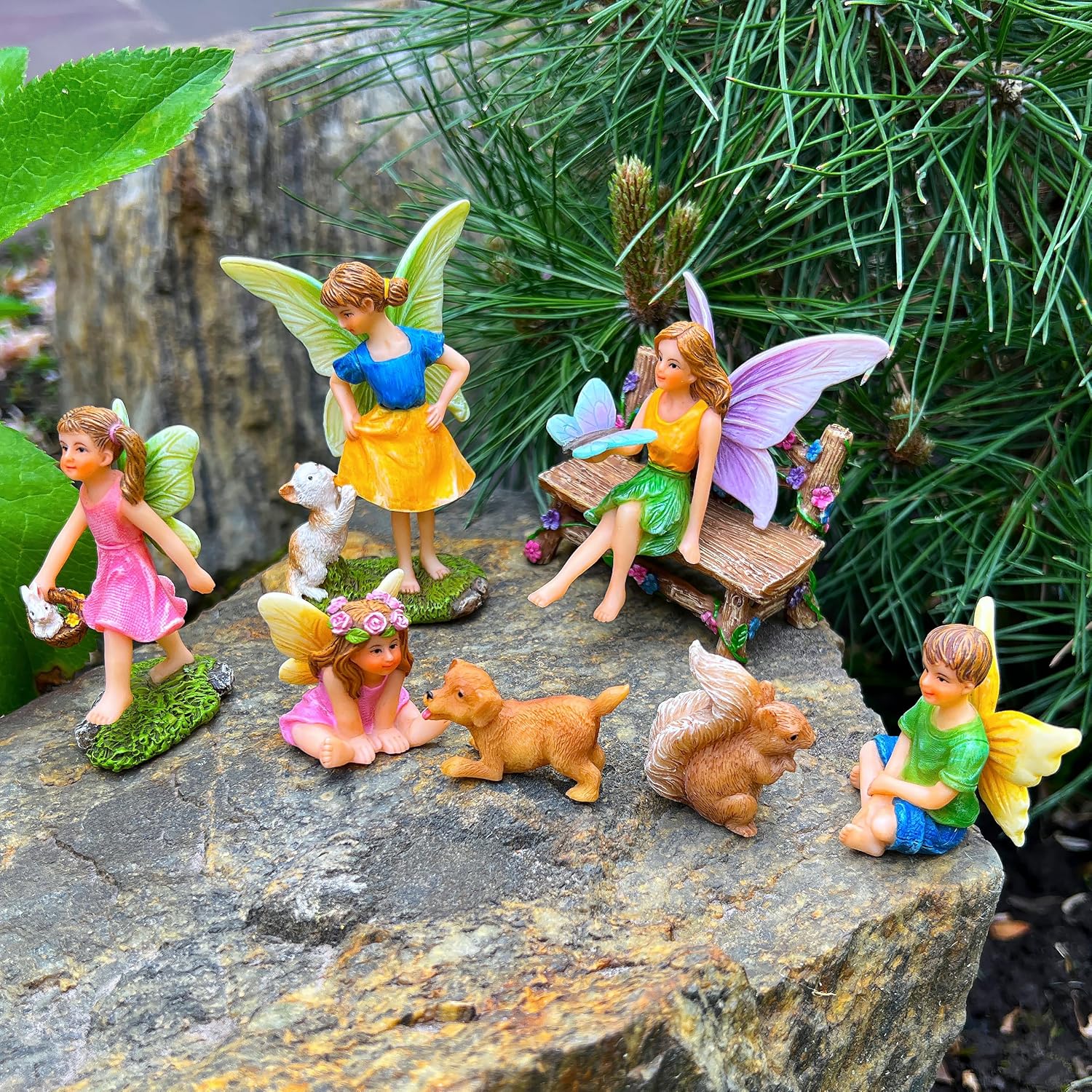 Mood Lab Fairy Garden - Miniature Fairies Figurines with Animals - Statues & Accessories Decor Set of 8 pcs-VerdiqueGarden
