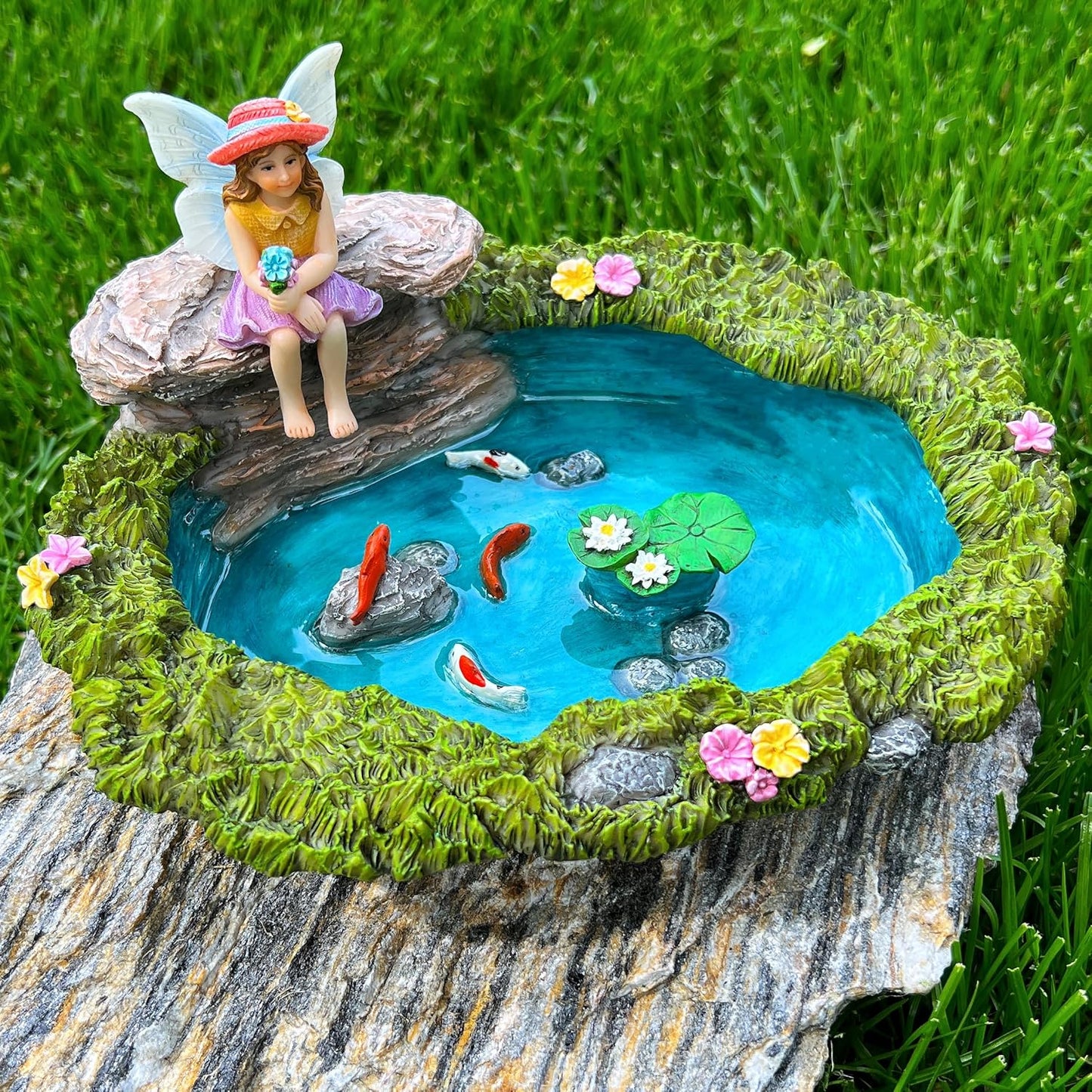 Mood Lab Fairy Garden - Miniature Fish Pond & Fairy Figurine Kit - 2 pcs Set of Garden Accessories - Outdoor or House Decor-VerdiqueGarden