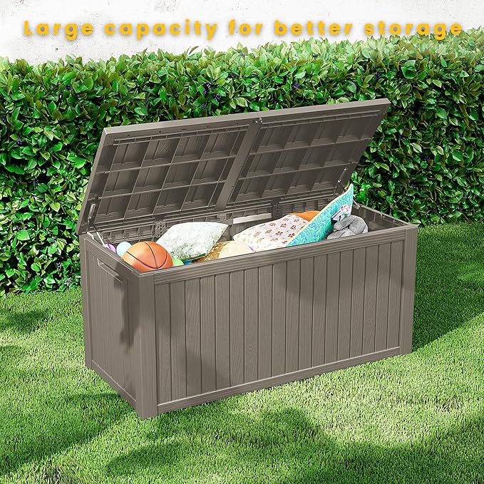 150 Gallon Outdoor Storage Box Waterproof Lockable Resin Deck Box Large, Patio Storage Bin for Pool Accessories Cushion Furniture, Garden Tools, UV-Resistant Outside Delivery Grey-VerdiqueGarden