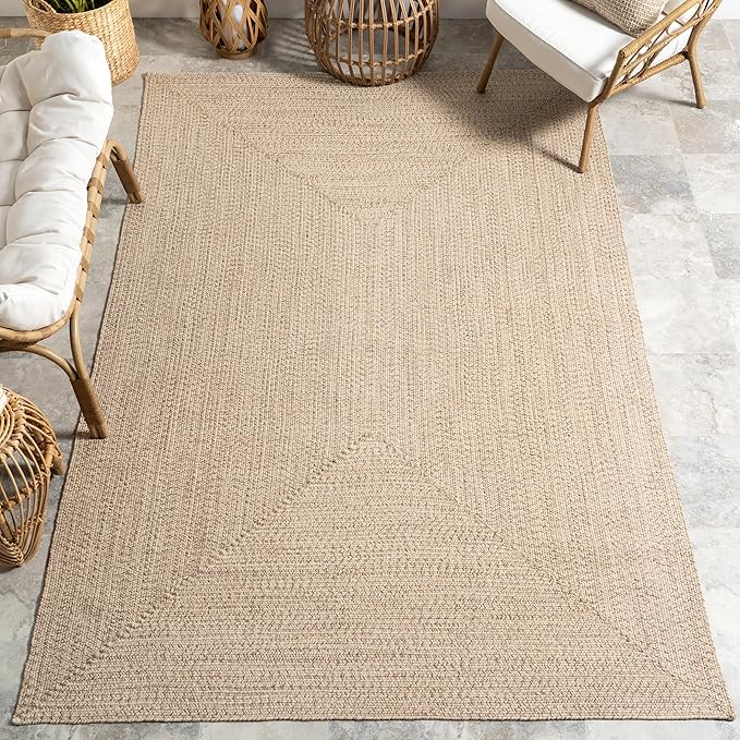 nuLOOM 2' x 3' Solid Hand Braided Indoor/Outdoor Area Rug, Pet-Friendly, High Traffic, Weather Resistant, for Patio, Balcony, Bedroom, Living Room, Dining Room, Wynn Tan-VerdiqueGarden