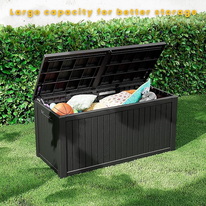 200 Gallon Outdoor Storage Box Waterproof Lockable Resin Deck Box Large, Patio Storage Bin for Pool Accessories Cushion Furniture, Garden Tools, UV-Resistant Outside Delivery Black-VerdiqueGarden