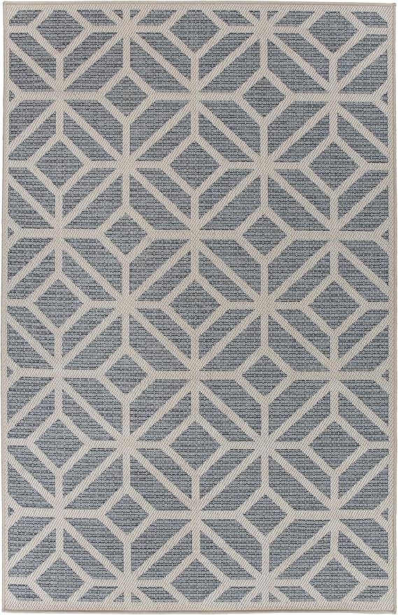 Rugshop Contemporary Geometric Design for Patio Rugs,Deck Rugs,Balcony Rugs Indoor/Outdoor Area Rug 5' x 7' Blue-VerdiqueGarden