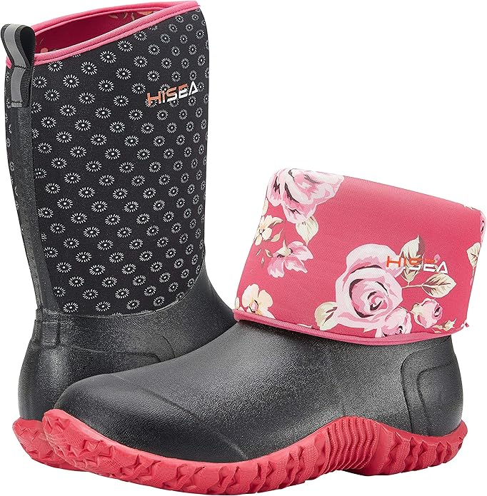 HISEA Women's Rubber Garden Boots Waterproof Insulated Yard Gardening Shoes Mid Height for Mud Working Outdoor-VerdiqueGarden