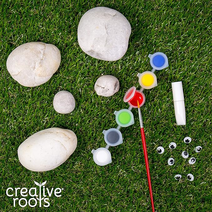 Creative Roots Paint Your Own Rock Pets by Horizon Group USA, 6 Colors, Paint Brush, Wiggly Eyes and Glue Included, Multicolor-VerdiqueGarden