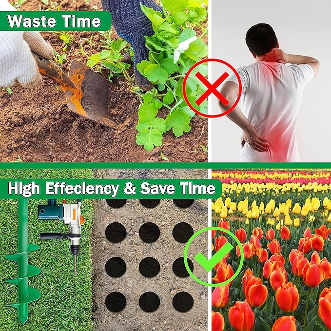 Auger Drill Bit for Planting, 4x25Inch Garden Earth Auger, Spiral Drill Hole Rapid Planter Seedling & Bedding Plant,Ground Planting Drill Bit Auger Post Hole Digger for 3/8''Hex Drive Drill-VerdiqueGarden