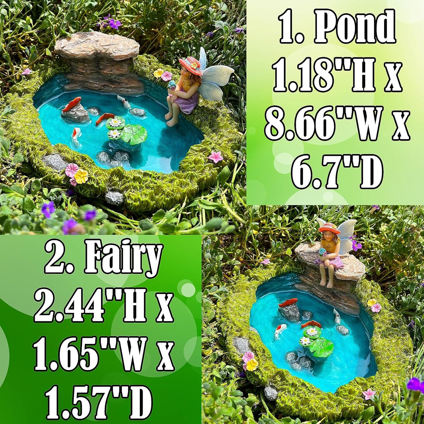Mood Lab Fairy Garden - Miniature Fish Pond & Fairy Figurine Kit - 2 pcs Set of Garden Accessories - Outdoor or House Decor-VerdiqueGarden