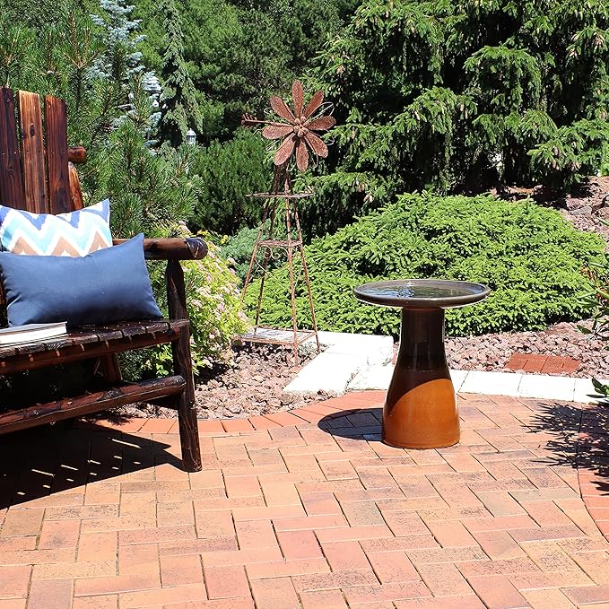 Sunnydaze 21" H Ceramic Bird Bath for Outside - Hand-Painted Outdoor Bird Bath Bowl, UV/Frost-Resistant Finish - Dusty Rose - Classic Pedestal-VerdiqueGarden