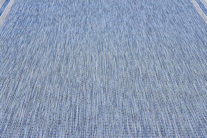 Unique Loom Outdoor Border Collection Area Rug - Soft Border (8' x 11' 4" Rectangle, Blue/ Ivory)-VerdiqueGarden