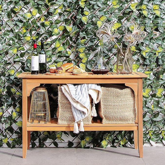 Cambridge Casual Indonesian Teak Auburn Outdoor Console Table, Natural-VerdiqueGarden