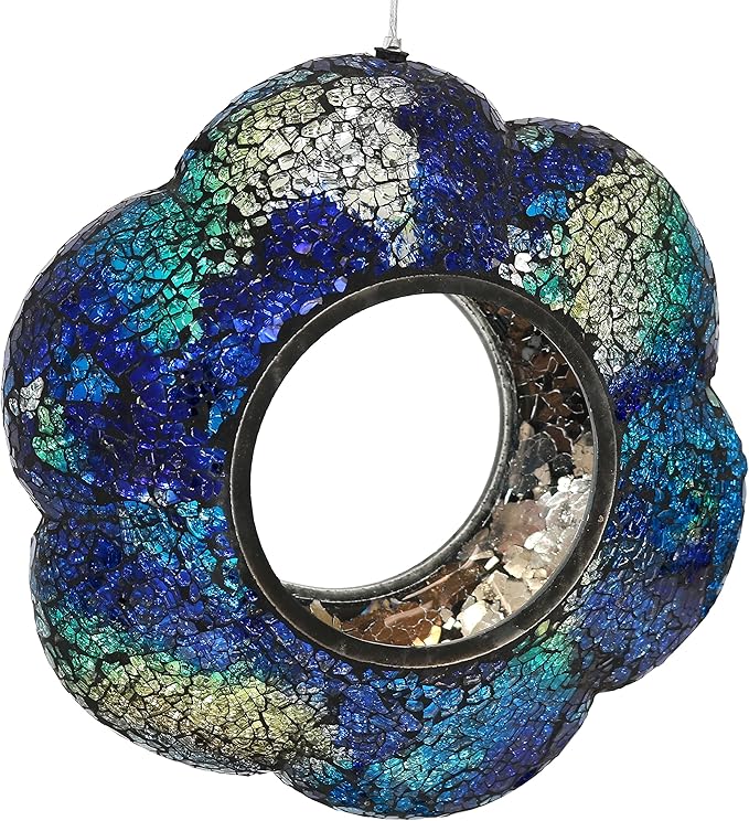 Sunnydaze 10-Inch Glass Mosaic Hanging Bird Feeder for Outdoors - Fly-Through Wild Bird Feeder - Indigo Flower Mosaic-VerdiqueGarden