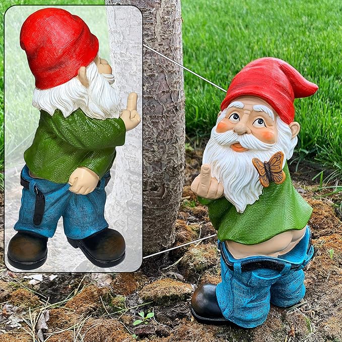 Mood Lab Garden Gnome - Pants Down Gnome - 9.3 Inch Tall Statue Lawn Garden Figurine - for Outdoor or House Decor-VerdiqueGarden