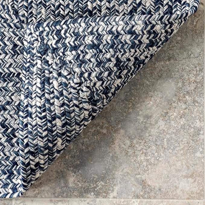 nuLOOM 2' x 8' Solid Hand Braided Indoor/Outdoor Area Rug, Pet-Friendly, High Traffic, Weather Resistant, for Patio, Balcony, Bedroom, Living, Dining Room, Wynn Navy-VerdiqueGarden