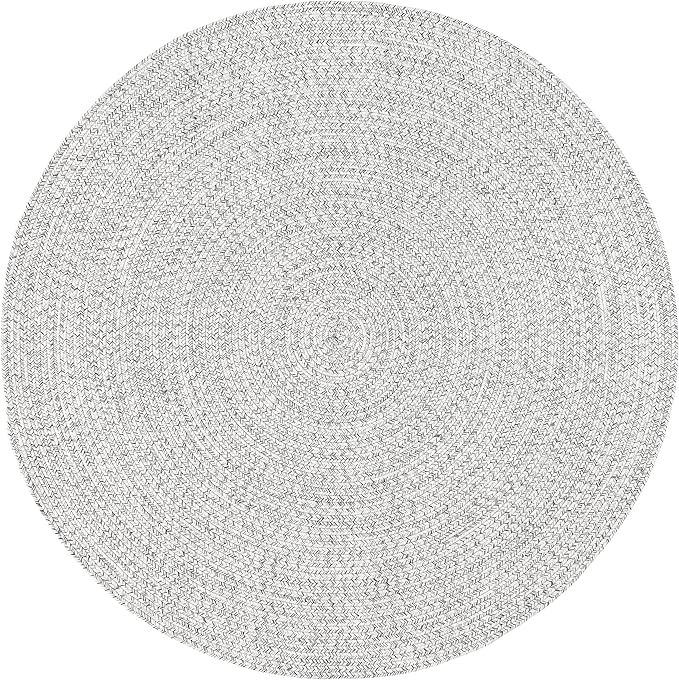 nuLOOM 8' Round Solid Hand Braided Indoor/Outdoor Area Rug, Pet-Friendly, High Traffic, Weather Resistant, for Patio, Balcony, Bedroom, Living, Dining Room, Wynn Ivory-VerdiqueGarden