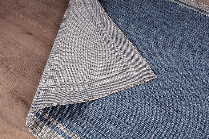 CAMILSON Outdoor Rug, 9x12 Bordered Navy Blue Gray Modern Large Area Rugs for Indoor and Outdoor Patios, Porches Waterproof Washable Porch Deck Outside Carpet (Bordered Navy, 9 x 12)-VerdiqueGarden