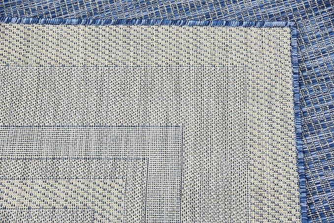 Unique Loom Outdoor Border Collection Area Rug - Soft Border (8' x 11' 4" Rectangle, Blue/ Ivory)-VerdiqueGarden