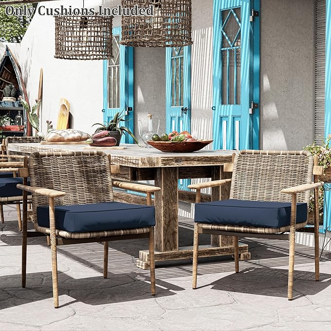 Patio Chair Cushions 24 X 24 X 5 Inch Waterproof Outdoor Seat Cushions for Patio Furniture, Outdoor Sofa Couch Pads with Ties & Handle, Set of 2, Navy Blue-VerdiqueGarden