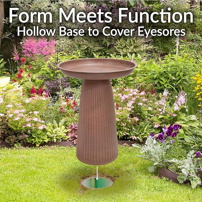 Sunnydaze Gleeful Garden Metal Bird Bath for Outdoors - Large Decorative Iron Birdbath - 23-Inch - Matte Canyon Clay-VerdiqueGarden