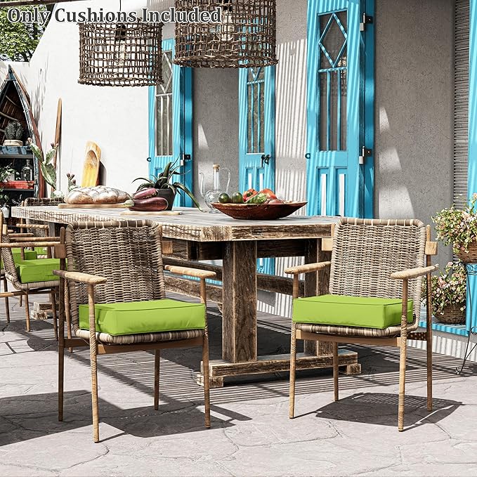 Patio Chair Cushions 18.5 X 16 X 4 Inch Waterproof Outdoor Seat Cushions for Patio Furniture, Outdoor Sofa Couch Pads with Ties & Handle, Set of 2, Grass Green-VerdiqueGarden
