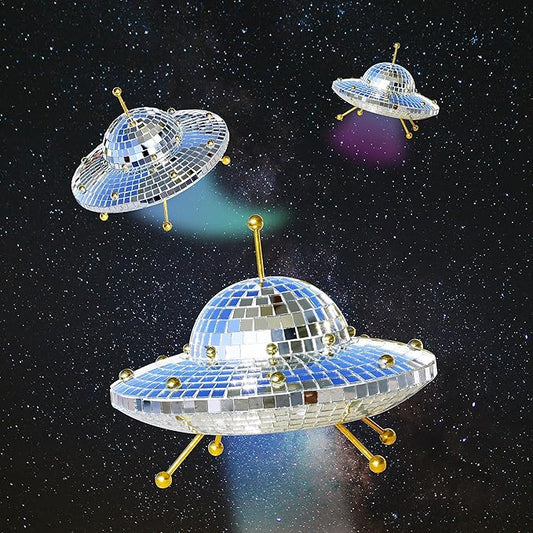 UFO Disco Ball Silver Disco Ball Decor Disco Spaceship Retro Reflective Décor Mirror Decorations for Home,Party,Garden,Handmade Gift (8 * 6inch)-VerdiqueGarden