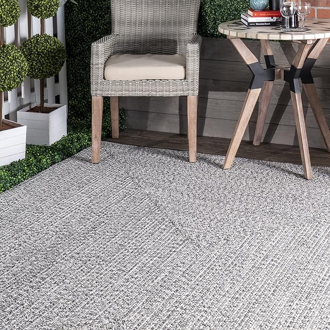 nuLOOM 2' x 16' Solid Hand Braided Indoor/Outdoor Area Rug, Pet-Friendly, High Traffic, Weather Resistant, for Patio, Balcony, Bedroom, Living, Dining Room, Wynn Salt and Pepper-VerdiqueGarden
