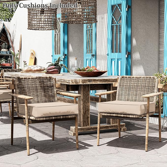 Patio Chair Cushions 24 X 24 X 5 Inch Waterproof Outdoor Seat Cushions for Patio Furniture, Outdoor Sofa Couch Pads with Ties & Handle, Set of 2, Sand-VerdiqueGarden