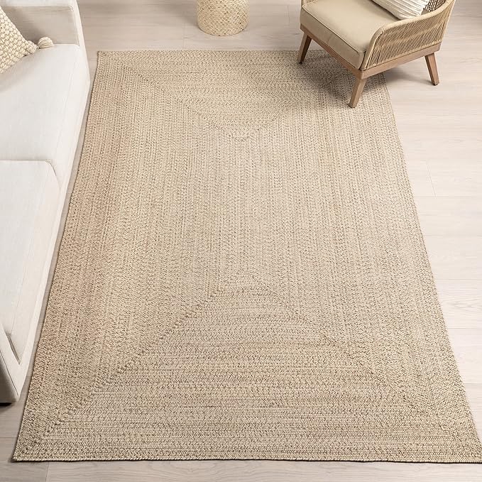 nuLOOM 2' x 3' Solid Hand Braided Indoor/Outdoor Area Rug, Pet-Friendly, High Traffic, Weather Resistant, for Patio, Balcony, Bedroom, Living Room, Dining Room, Wynn Tan-VerdiqueGarden