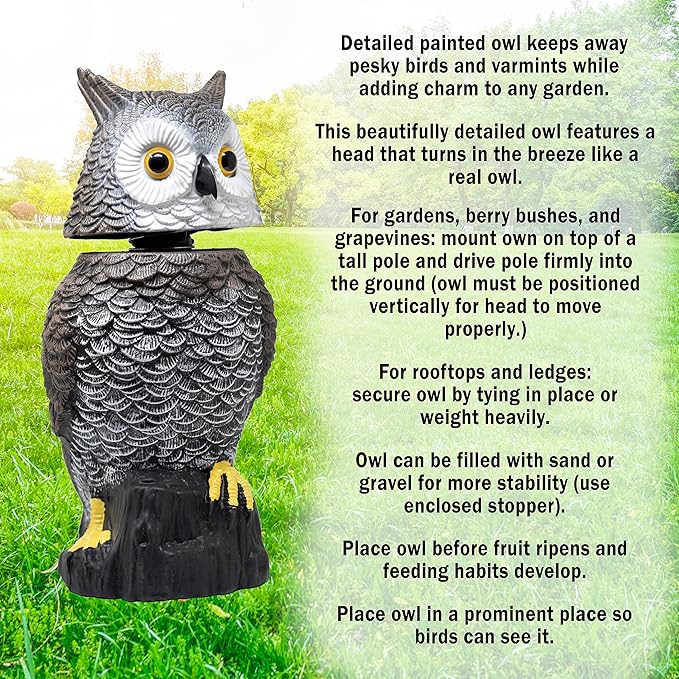 Galashield Owl Decoy to Scare Birds Away Scarecrow Fake Owl with Rotating Head 15" Tall-VerdiqueGarden