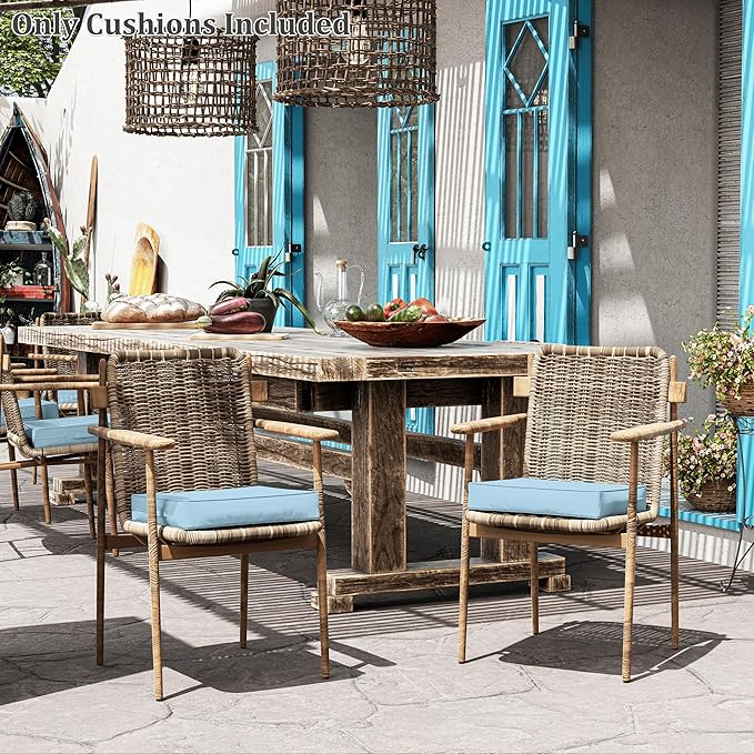 Patio Chair Cushions 17 X 16 X 3 Inch Waterproof Outdoor Seat Cushions for Patio Furniture, Outdoor Sofa Couch Pads with Ties & Handle, Set of 2, Light Blue-VerdiqueGarden