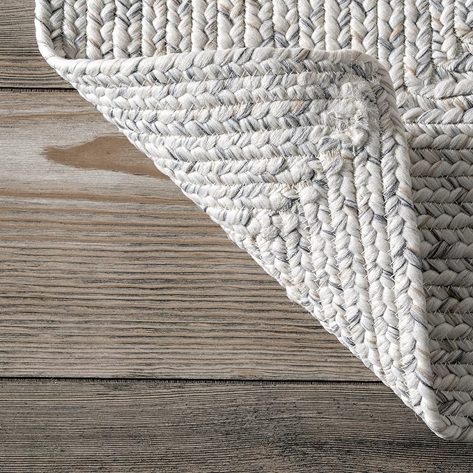 nuLOOM 8' Round Solid Hand Braided Indoor/Outdoor Area Rug, Pet-Friendly, High Traffic, Weather Resistant, for Patio, Balcony, Bedroom, Living, Dining Room, Wynn Ivory-VerdiqueGarden