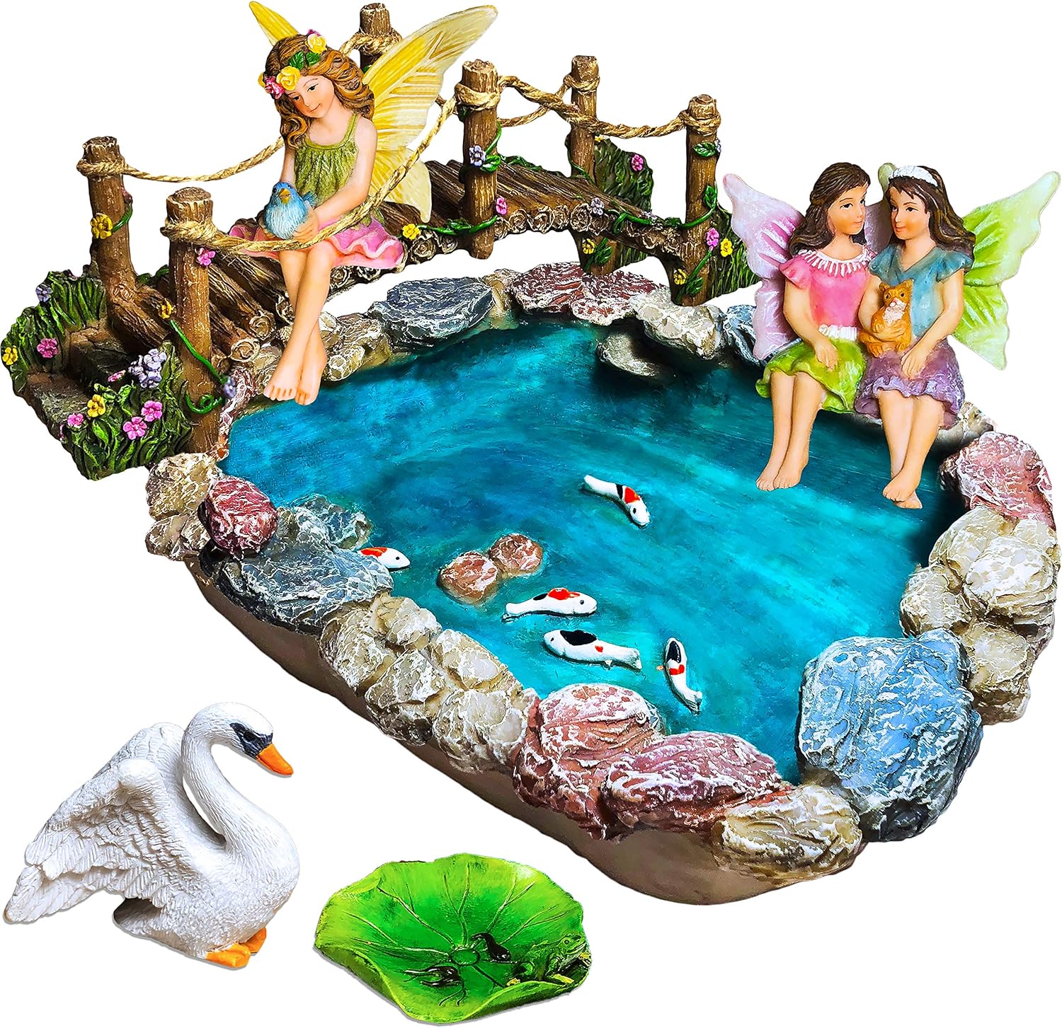 Mood Lab Fairy Garden Fish Pond Kit - Miniature Bridge Set of 6 pcs Fairy Garden Figurines & Accessories - Outdoor or House Decor-VerdiqueGarden