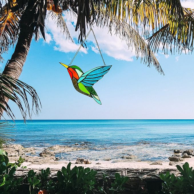 Hummingbird Stained Glass Window Hangings, Birds Stained Glass Decorations,Bird Suncatcher for Window Decor Hummingbird Gifts for Mom,Bird Lovers-VerdiqueGarden